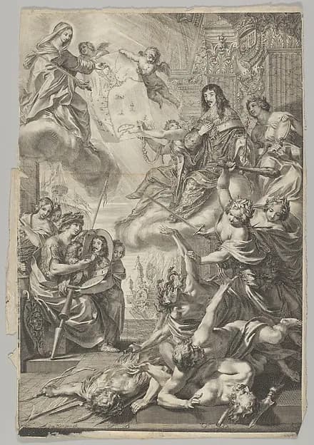 Virgin Helps Louis XIII to Expel the Vices by Grégoire Huret depicting Luke 1