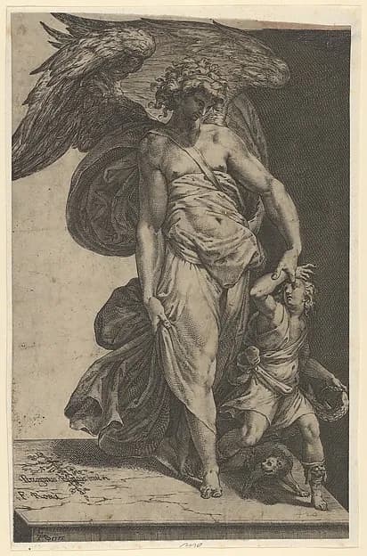 Tobias and the Angel by Cherubino Alberti (Zaccaria Mattia) depicting Tobit 6