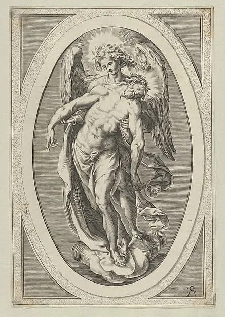 Christ supported by an angel standing on a cloud by Cherubino Alberti (Zaccaria Mattia) depicting John 1
