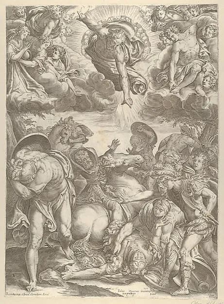 The Conversion of Saint Paul with God the Father and Angels above by Cherubino Alberti (Zaccaria Mattia) depicting Acts 9