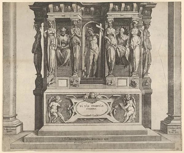 Allegory of the Christian Faith with Christ at center, holding the cross by Cherubino Alberti (Zaccaria Mattia) depicting John 1