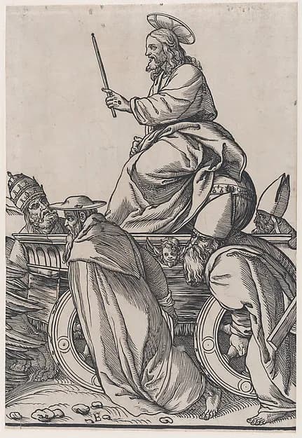 Section E: Christ Riding on a Triumphal Cart, from "The Triumph of Christ" by Andrea Andreani depicting John 1