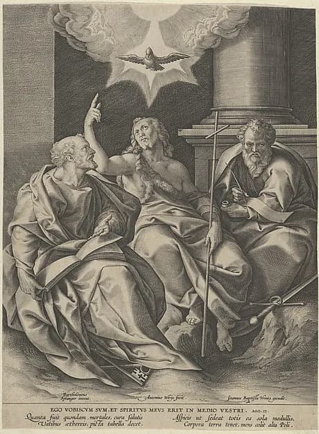 Saint Peter, Saint Paul, and Saint John the Baptist by Antonius Wierix, II depicting Matthew 3