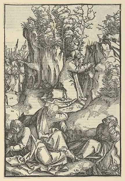The Agony in the Garden, from Speculum passionis domini nostri Ihesu Christi by Hans Schäufelein depicting Matthew 26