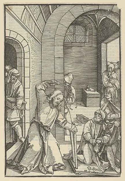 Christ Purifying the Temple, from Speculum passionis domini nostri Ihesu Christi by Hans Schäufelein depicting John 1
