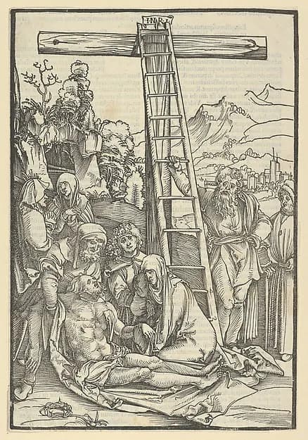 The Lamentation Beneath the Cross, from Speculum passionis domini nostri Ihesu Christi by Hans Schäufelein depicting Mark 15