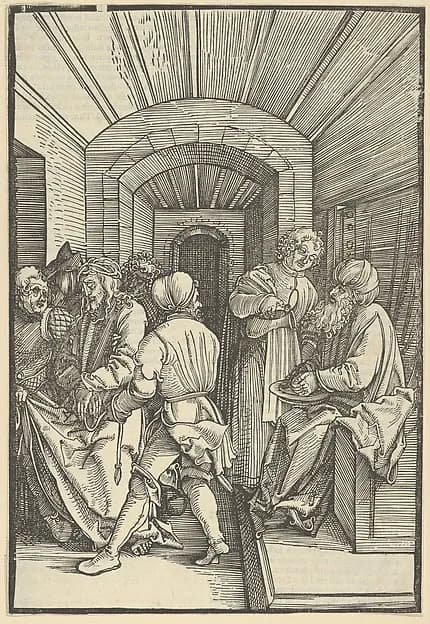 Pilate Washing his Hands, from Speculum passionis domini nostri Ihesu Christi by Hans Schäufelein depicting John 1