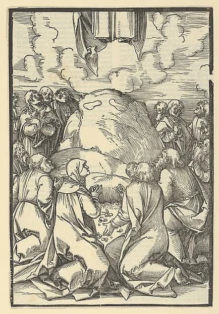 The Ascension of Christ, from Speculum passionis domini nostri Ihesu Christi by Hans Schäufelein depicting Acts 1