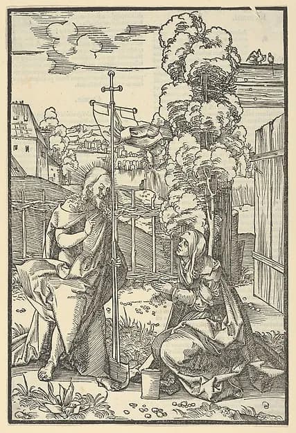 Christ Appearing to Mary Magdalen (Noli Me Tangere), from Speculum passionis domini nostri Ihesu Christi by Hans Schäufelein depicting John 20