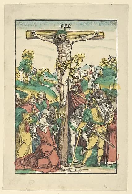 The Crucifixion (restrike?) by Hans Schäufelein depicting Matthew 27