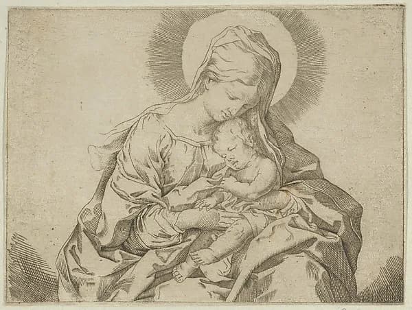 The Virgin holding the infant Christ, after Reni by Anonymous, 17th century depicting Luke 2