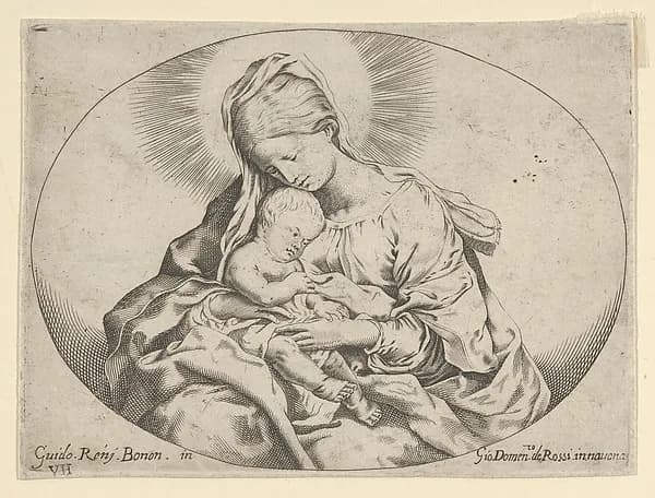 The Virgin holding the infant Christ, an oval composition, after Reni by Anonymous, 17th century depicting Luke 2