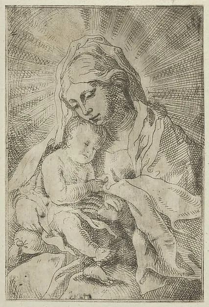 The Virgin holding the infant Christ, after Reni by Anonymous, 17th century depicting Luke 2
