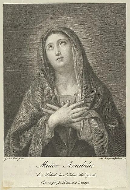 The Virgin looking upwards with hands crossed over her chest, after Reni by Domenico Cunego depicting Luke 1