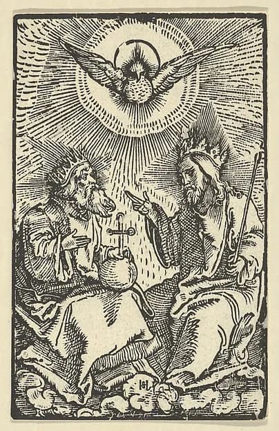 The Holy Trinity, from "Via Felicitatis" by Hans Schäufelein depicting Matthew 28