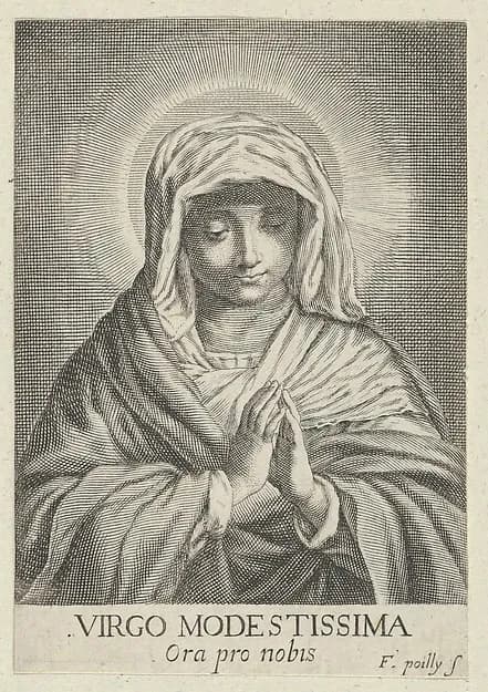 The Virgin in prayer looking down, after Reni by Francois de Poilly depicting Luke 1