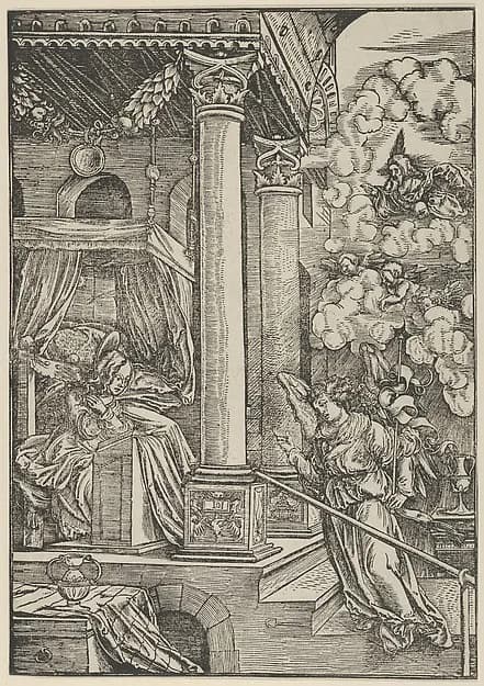 The Annunciation by Hans Schäufelein depicting Luke 1