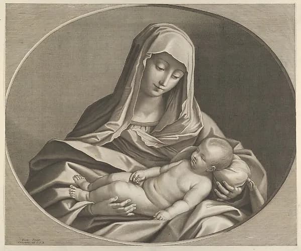 The Virgin holding the sleeping infant Christ on her lap, after Reni by Anonymous depicting Luke 2