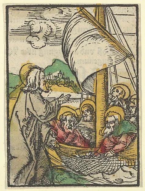 The Second Draught of Fishes by Saint Peter, from Das Plenarium by Hans Schäufelein depicting Matthew 4