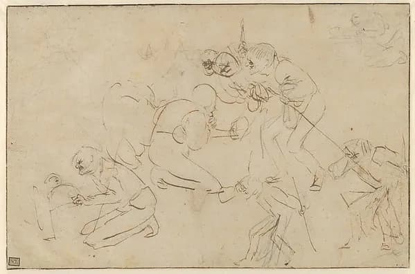 Studies for an Adoration of the Shepherds by Adriaen Brouwer depicting Luke 2