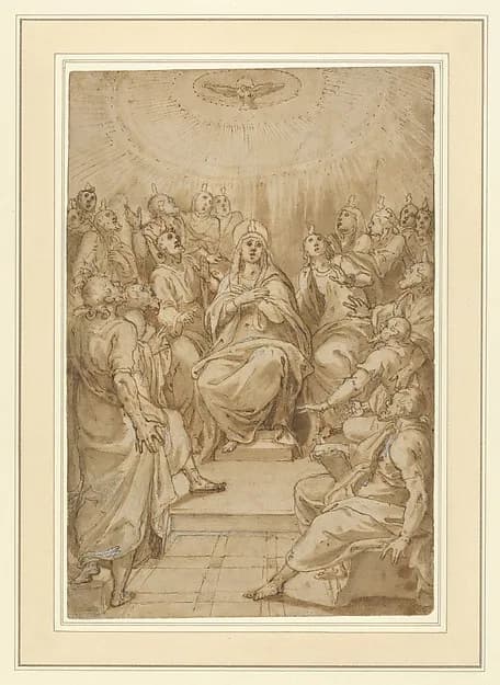 The Pentecost (The Descent of the Holy Spirit) by Cesare Nebbia depicting Acts 2
