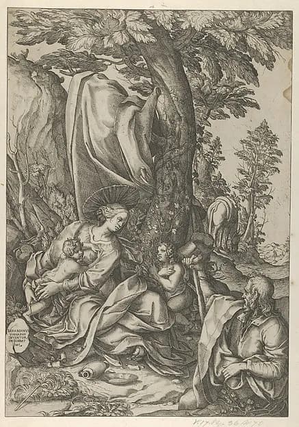 The Holy Family with John the Baptist in a landscape by Bernardino Passeri depicting Matthew 3