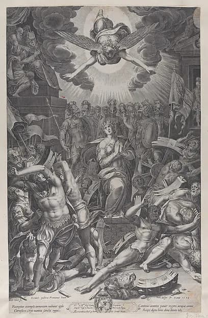 Martyrdom of Saint Catherine, after Bernardino Passari by Gijsbert Van Veen depicting Romans 8