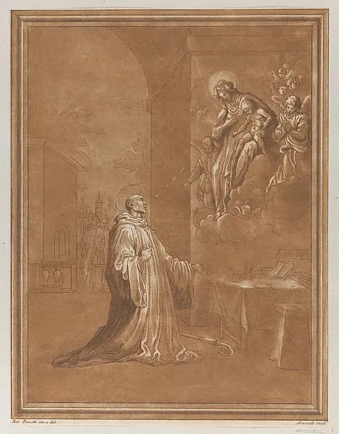 Madonna and child appearing before a kneeling saint, after Bernardino Poccetti by Andrea Scacciati depicting Luke 2