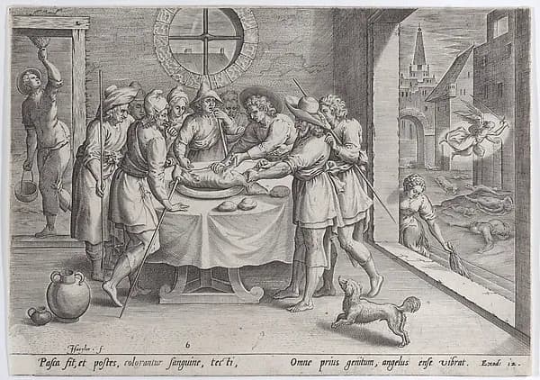 Preparation for the Passover, from "The Story of Moses, before the Exodus" by Johann Sadeler I depicting Exodus 2