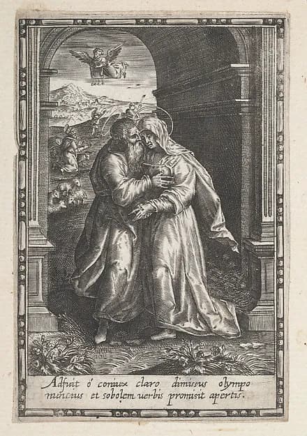 Joachim and Anne Meeting at the Golden Gate by Anonymous depicting Luke 1