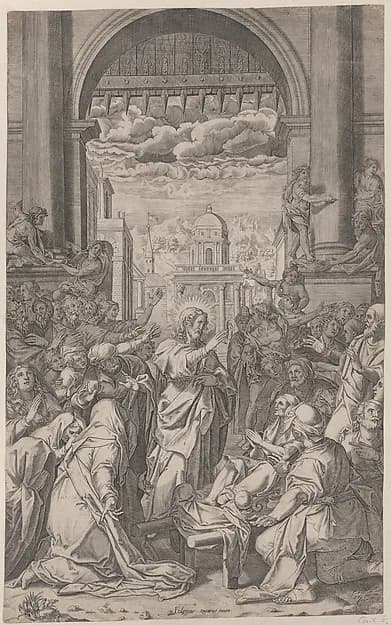 Christ raising the son of the widow outside the gate of the city of Naim by Aliprando Caprioli depicting John 1