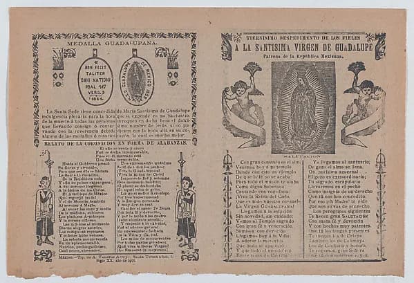 Broadsheet relating to the Virgin of Guadalupe who is shown flanked by angels by José Guadalupe Posada depicting Luke 1