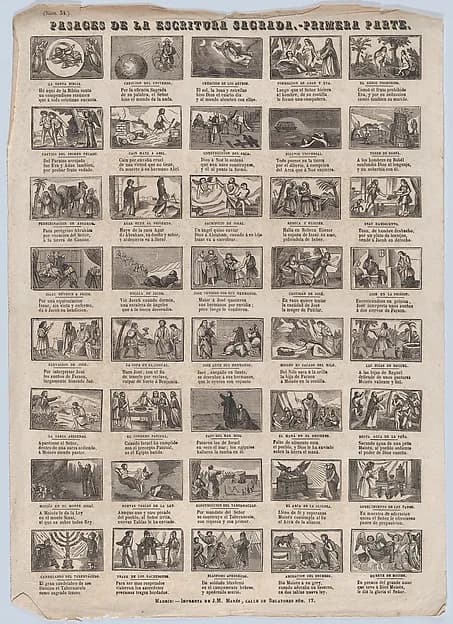 Broadside with 48 scenes illustrating passages of holy scripture (Part I) by José María Marés depicting John 1