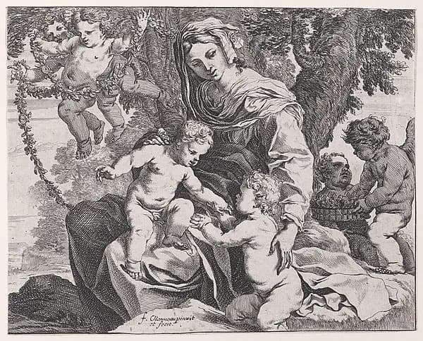The Virgin with Christ Child and Saint John the Baptist by François Chauveau depicting Matthew 3