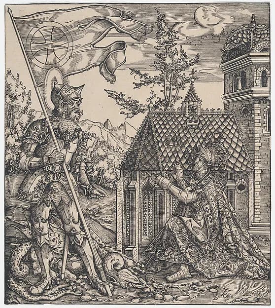 St George as the Emperor's Patron Saint, from "The Habsburg Saints" (Images de Saints et de Saints Issus de la Famille de L'Emperor Maximilian I) by Hans Springinklee depicting Revelation 12