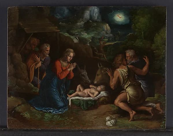The Adoration of the Shepherds by Girolamo da Carpi (Girolamo Sellari) depicting Luke 2