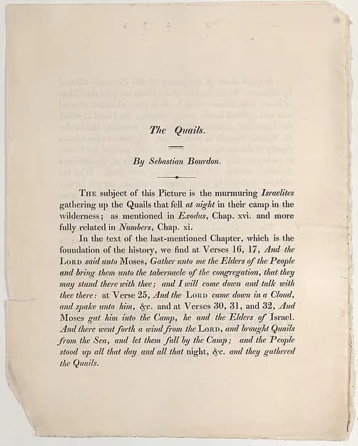 Sheet with "The Quails" by Sebastian Bourdon by Anonymous, British, 18th century depicting Numbers 11