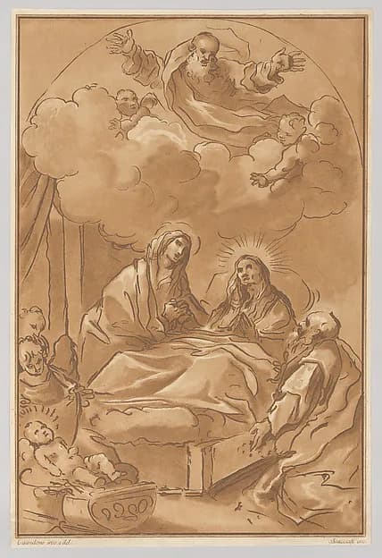 The Death of Saint Anne by Andrea Scacciati depicting Luke 1