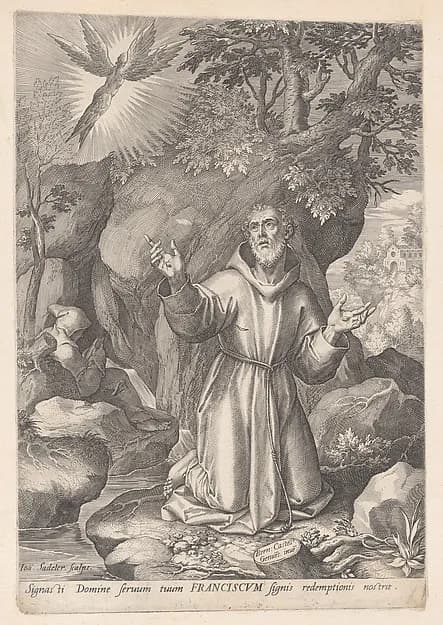 Saint Francis of Assisi receiving the stigmata by Johann Sadeler I depicting Matthew 5
