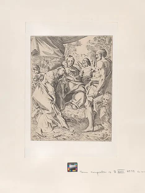 Virgin and Child, with Saints Jerome and Mary Magdalene and angels by Anonymous depicting Luke 2