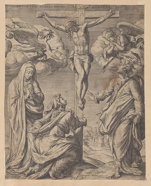 The Lamentation by Hieronymus (Jerome) Wierix depicting Mark 15