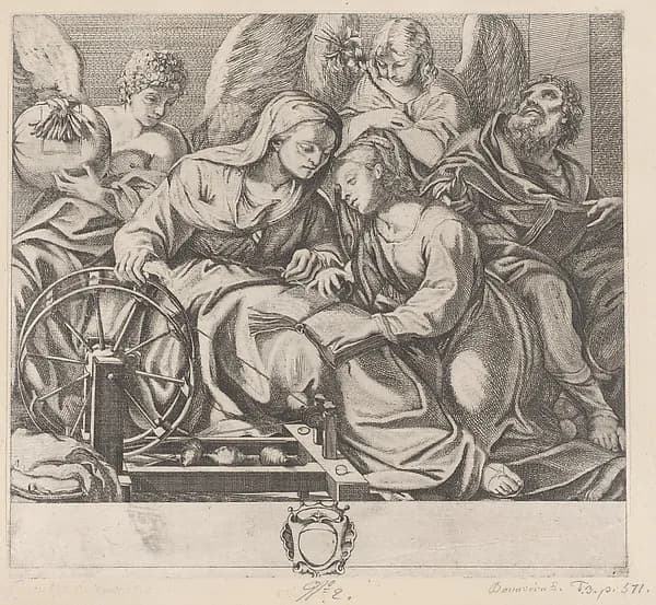Saint Anne teaches the young Virgin how to read by Domenico Maria Bonavera depicting Luke 1