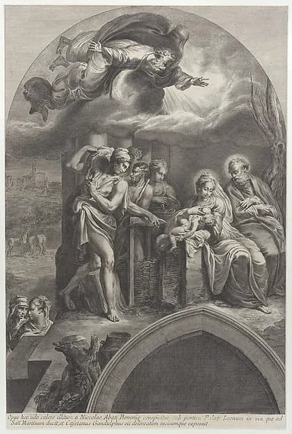 The Adoration of the Shepherds, with God the Father overhead by Gaetano Gandolfi depicting Luke 2