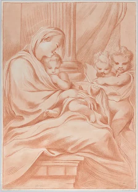 The Virgin and child with two angels by Andrea Scacciati depicting Luke 2