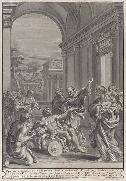 Saint Peter healing the sick, within a classical archway by Nicolas Laigniel depicting Acts 5