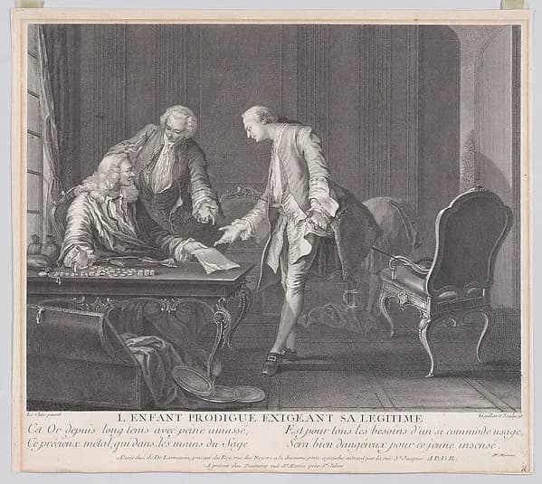 The Prodigal Son Demanding his Inheritance by René Gaillard depicting Luke 15