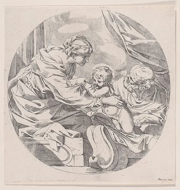 The Holy Family, in a circle by Anonymous, Italian, 17th century depicting Luke 2