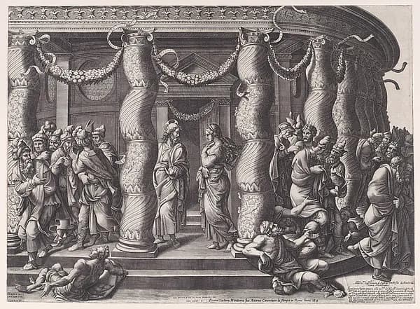 Christ and the woman taken in adultery by Diana Scultori depicting John 8