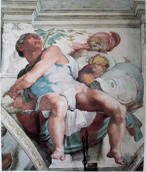 The Prophet Jonah (Sistine Chapel) by Michelangelo Buonarroti depicting Jonah 2:1