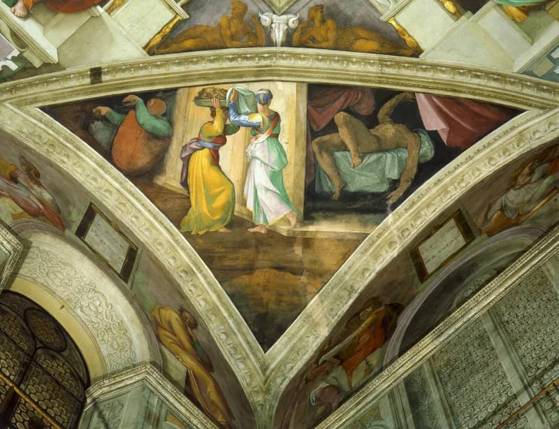 Judith and Holofernes by Michelangelo Buonarroti depicting Judith 13:6